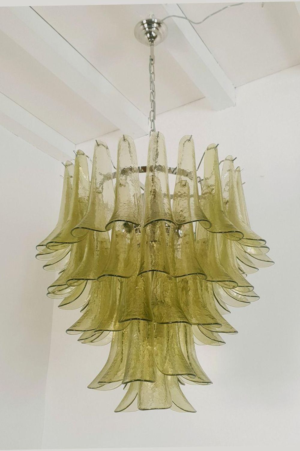 1970s Green Art Glass Petal Chandelier - view 5 | everlamps