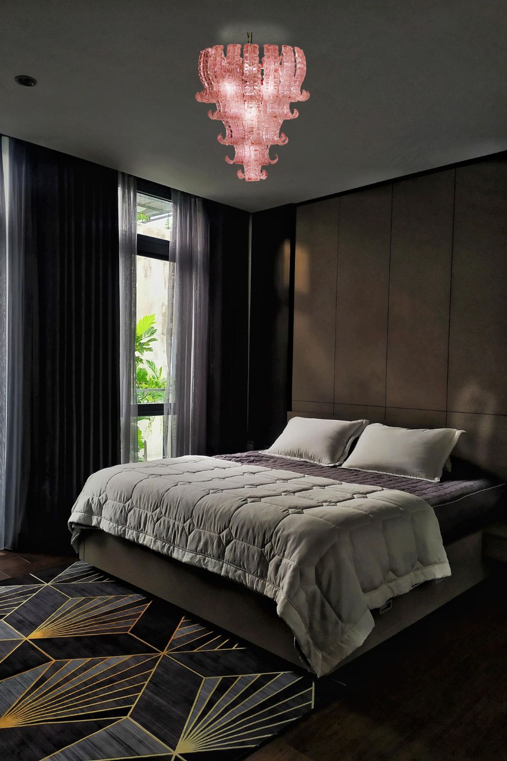 Art pink glass Felci chandelier - view 7 | everlamps