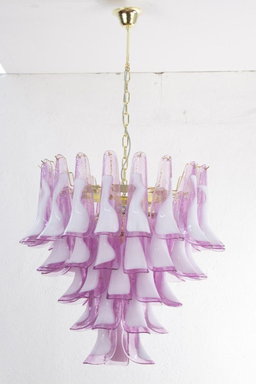 Fuchsia and White Art Glass Petal Tiered Chandelier - view 3 | everlamps