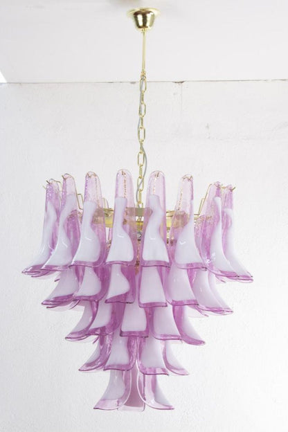 Fuchsia and White Art Glass Petal Tiered Chandelier - view 3 | everlamps