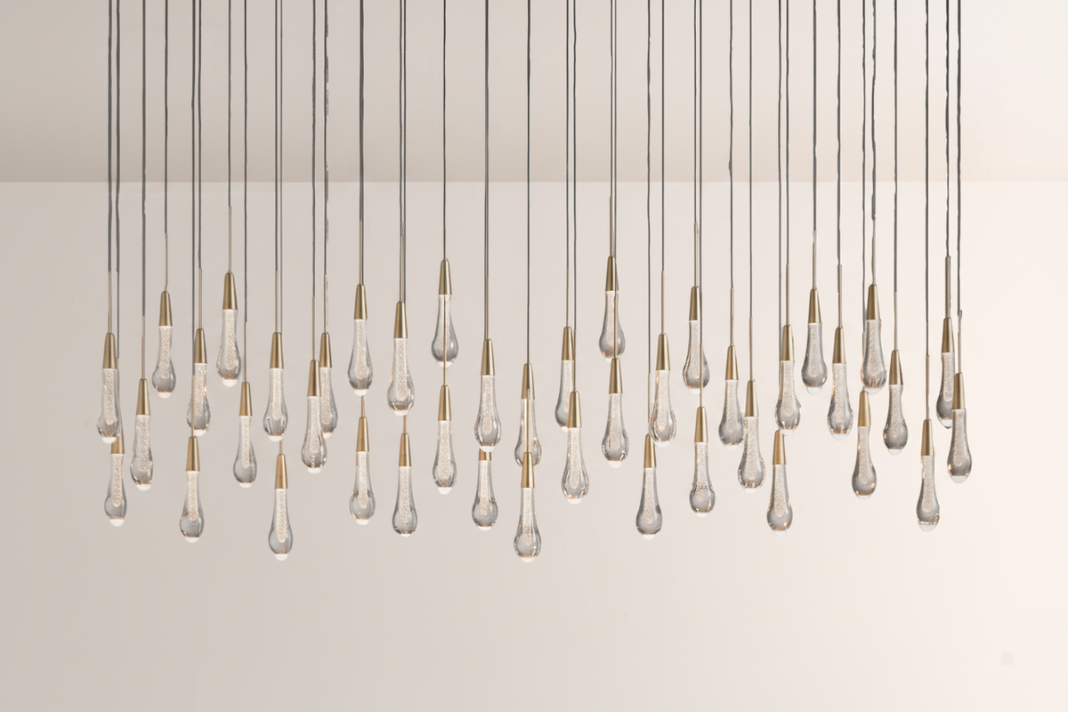 Raindrop Glass Solitaire Linear Chandelier -Everlamps