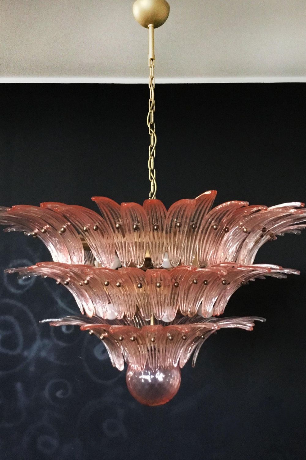 Art Vintage Palm Pink Triple Glass Chandelier - view 3 | everlamps