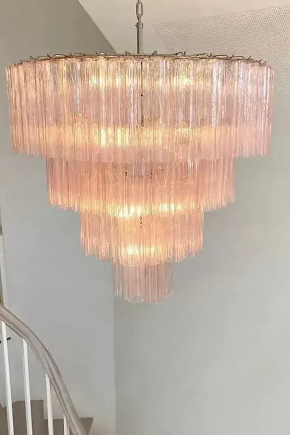 Large Pink Art Glass Tiered Chandelier - view 8 | everlamps