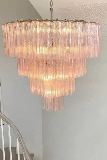 Large Pink Art Glass Tiered Chandelier - view 8 | everlamps