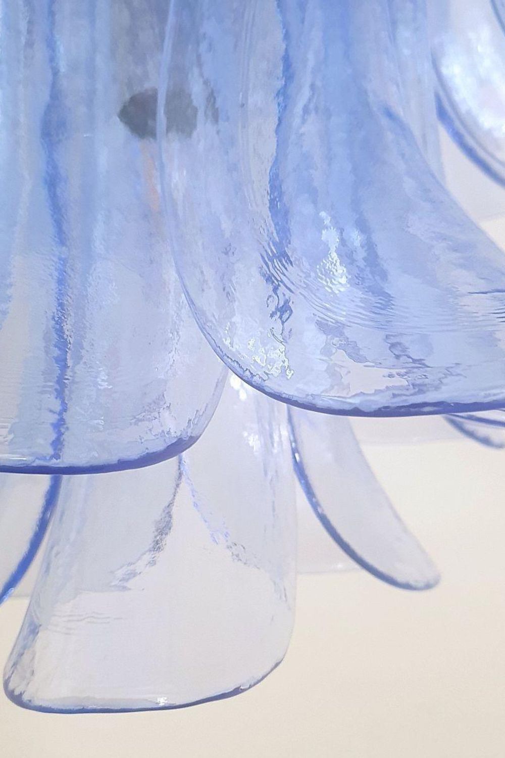 Vintage 1980s Blue Art Glass Petal Chandelier - view 11 | everlamps