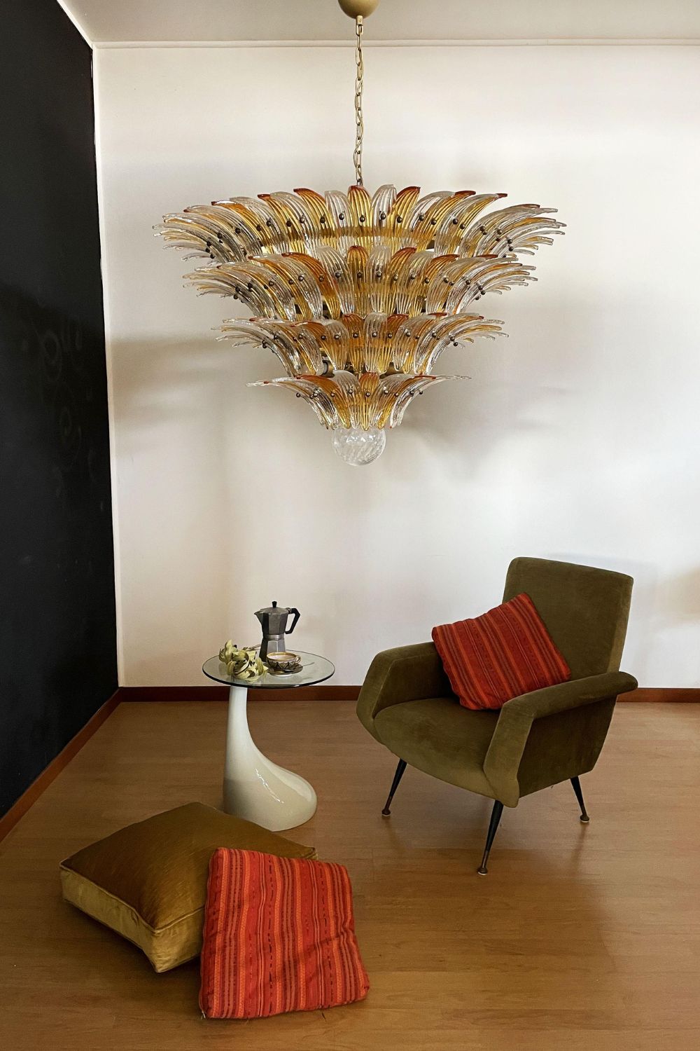 Amber and Clear Art Glass Palmette Chandelier - view 3 | everlamps
