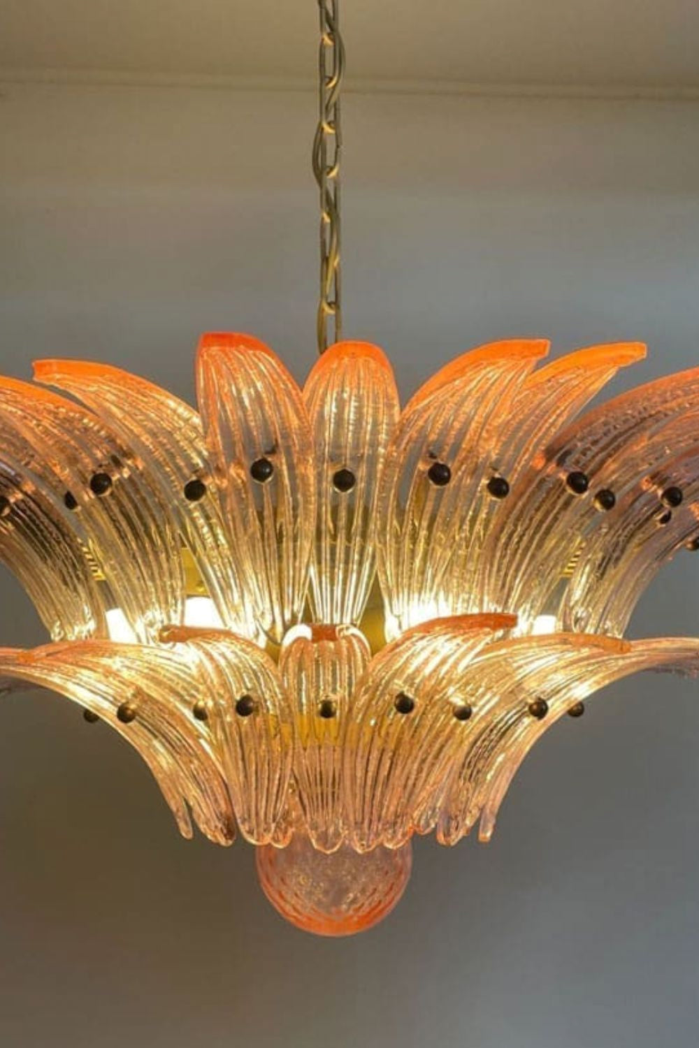 Vintage Art Pink Palm Leaf Glass Chandelier - view 7 | everlamps