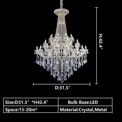 D31.5"*h42.4" crystal lighting-extra large/oversized/huge foyer candle branch crystal chandelier staircase ,hallway,coffee shop/restaurant chandelier clear crystal