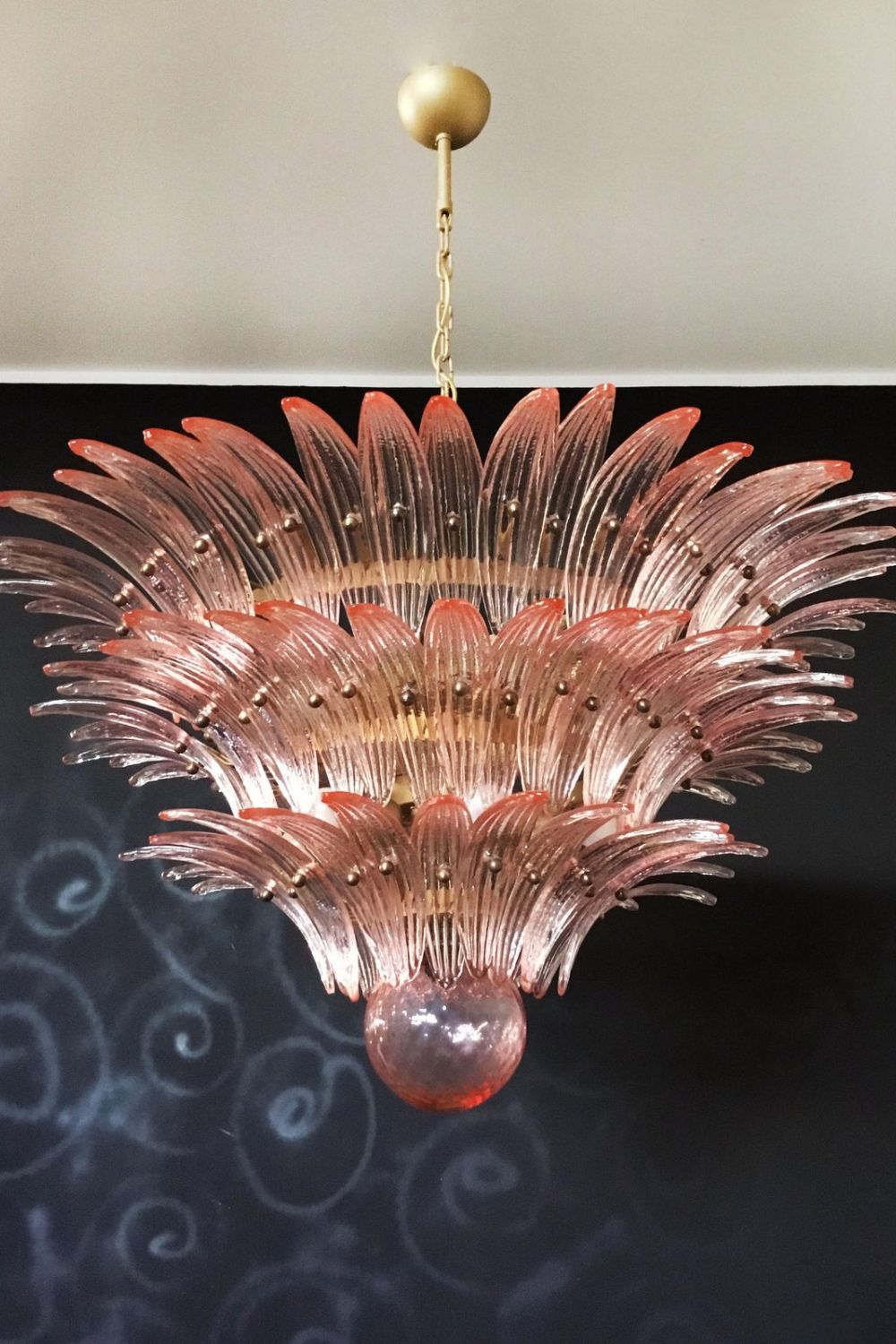 Art Vintage Palm Pink Triple Glass Chandelier - view 6 | everlamps