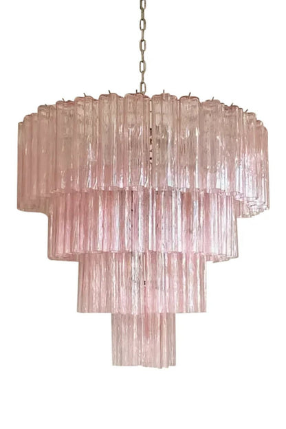 Large Pink Art Glass Tiered Chandelier - view 12 | everlamps