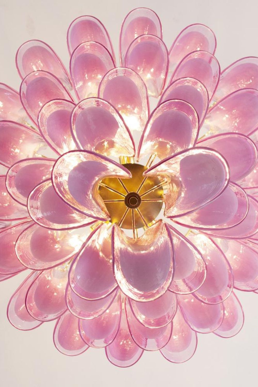 Fuchsia and White Art Glass Petal Tiered Chandelier - view 10 | everlamps