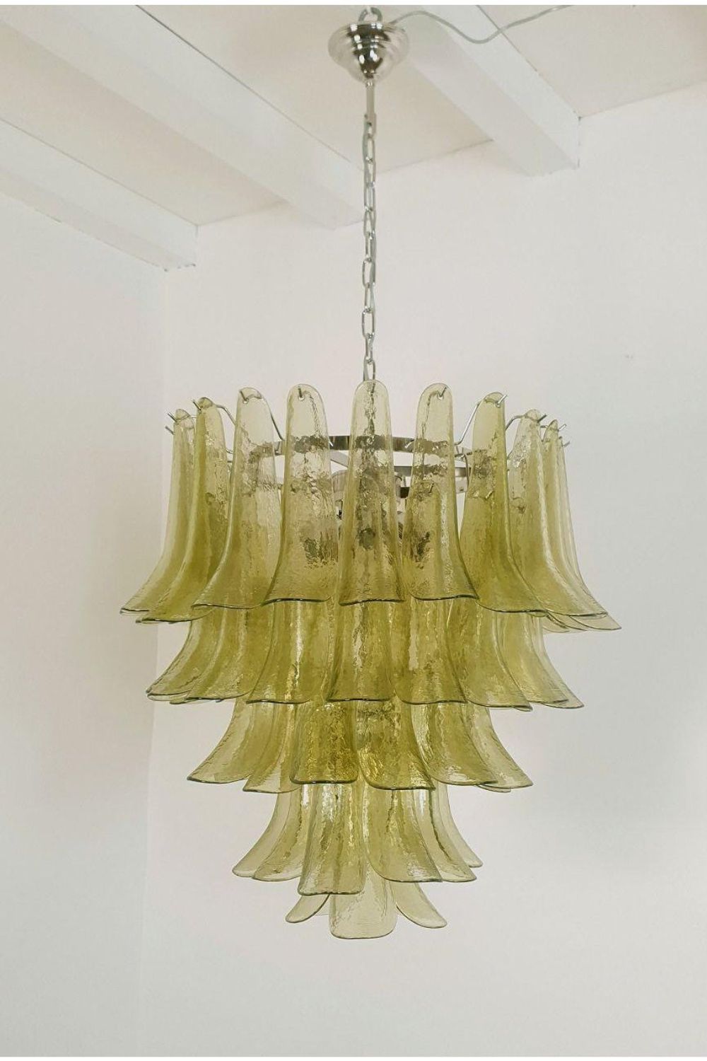 1970s Green Art Glass Petal Chandelier - view 3 | everlamps