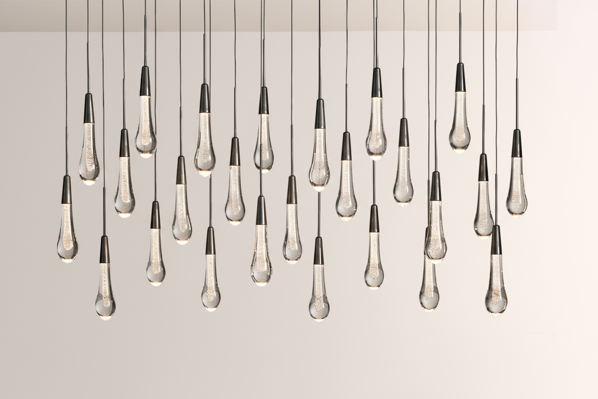 Raindrop Glass Solitaire Linear Chandelier -Everlamps