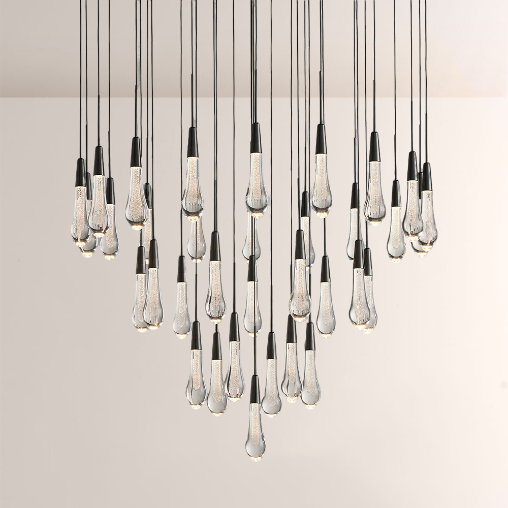 Raindrop Glass Round Solitaire Chandelier -Everlamps