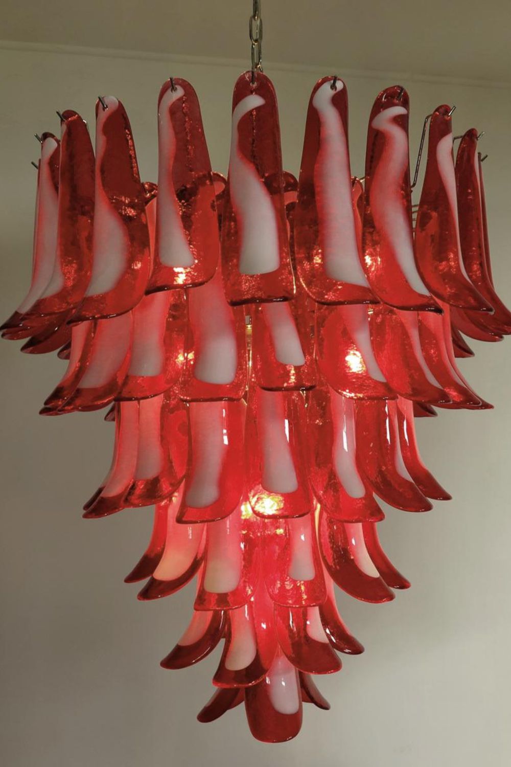 Mid-Century Red Art Glass Petal Chandelier - view 9 | everlamps