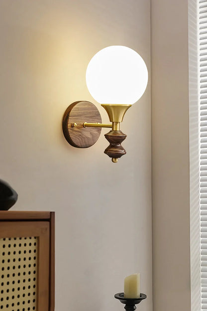 Vintage Globe Walnut Wood Wall Lamp - view 3 | everlamps