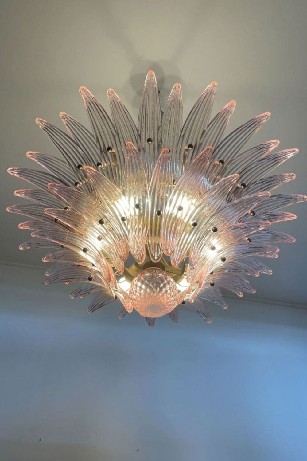 Vintage Art Pink Palm Leaf Glass Chandelier - view 9 | everlamps
