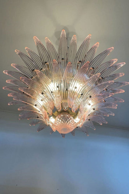 Vintage Art Pink Palm Leaf Glass Chandelier - view 9 | everlamps