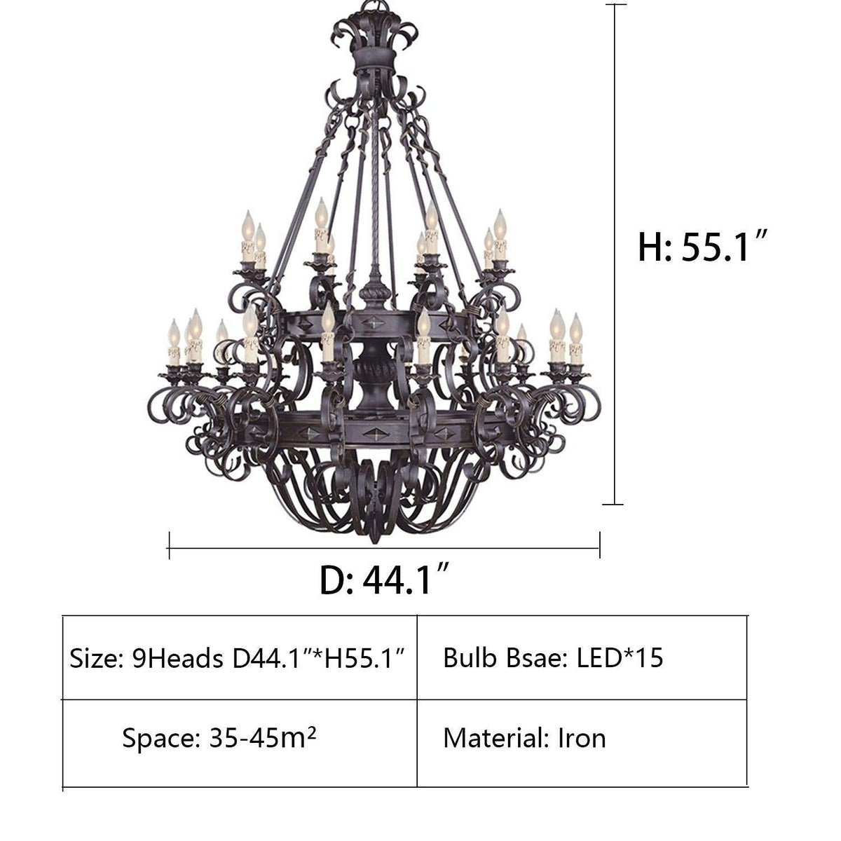 Vintage Iron Simple Candle Art Chandelier for Living Room / Villa / Stairs - Yovalighting