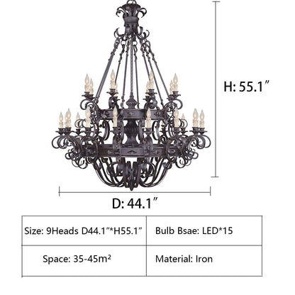 Vintage Iron Simple Candle Art Chandelier for Living Room / Villa / Stairs - Yovalighting