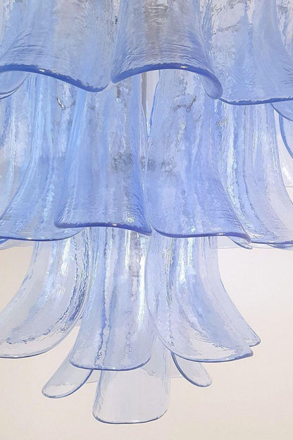 Vintage 1980s Blue Art Glass Petal Chandelier - view 10 | everlamps