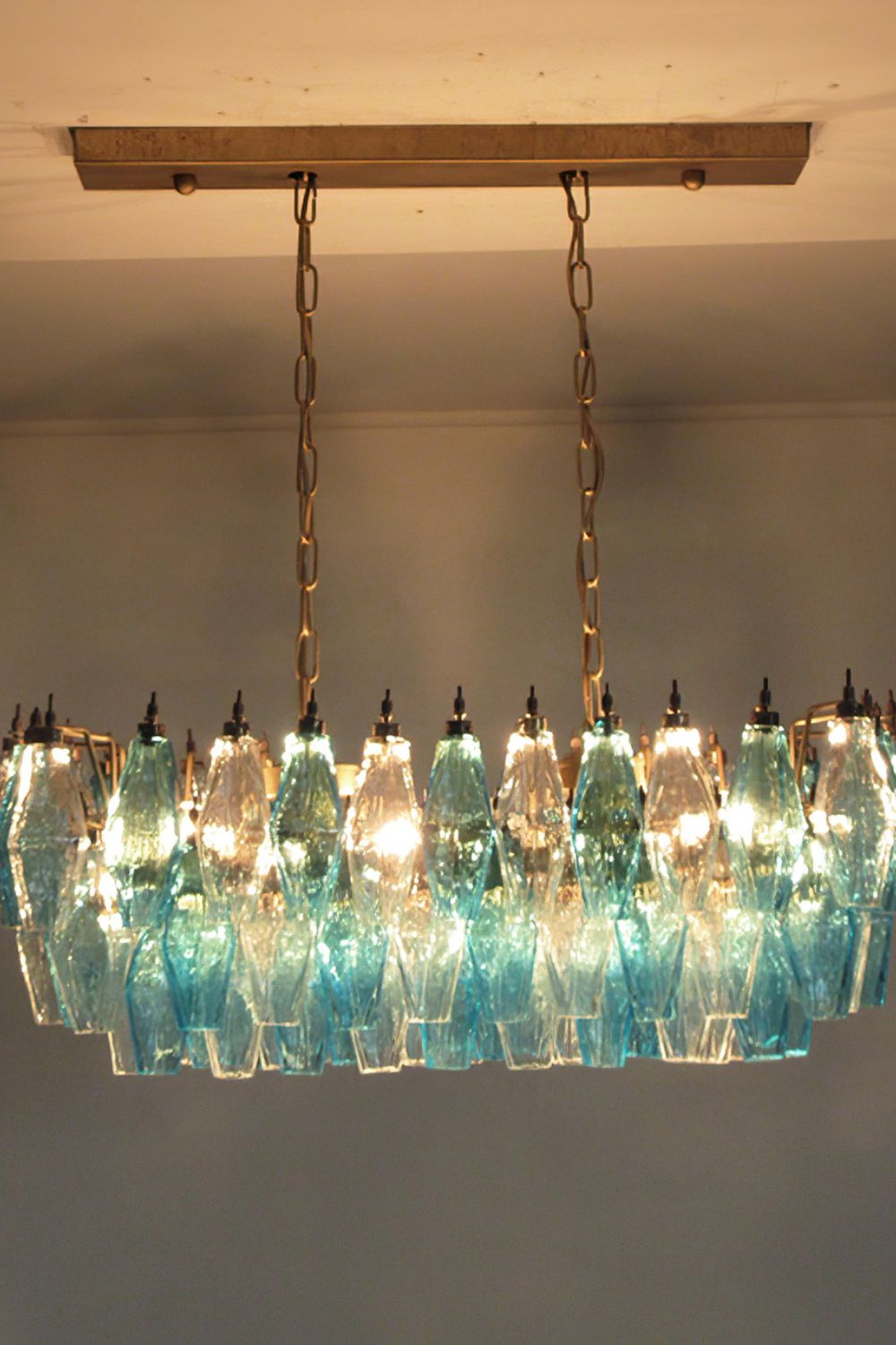 Vintage blue and clear glass Art Poliedri chandelier - view 2 | everlamps