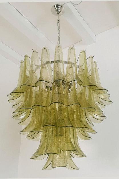 1970s Green Art Glass Petal Chandelier - view 6 | everlamps