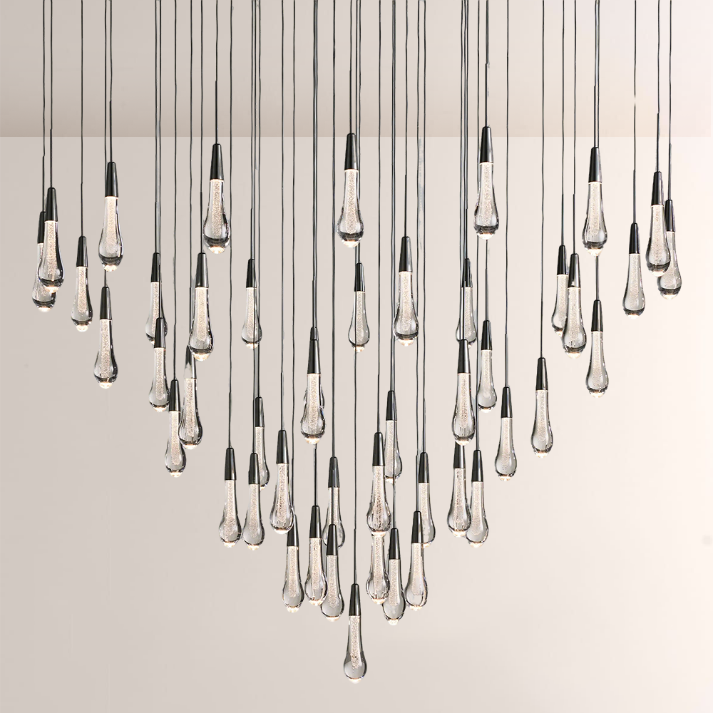 Raindrop Glass Round Solitaire Chandelier -Everlamps