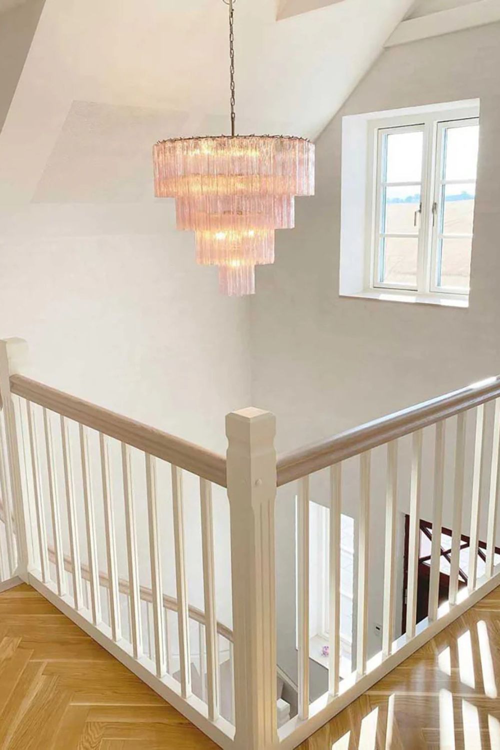 Large Pink Art Glass Tiered Chandelier - view 3 | everlamps