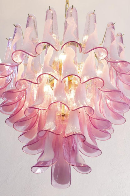 Fuchsia and White Art Glass Petal Tiered Chandelier - view 5 | everlamps