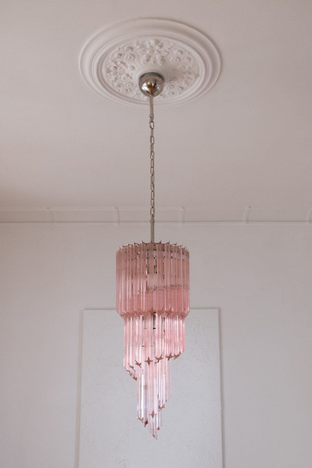 Pink Art Glass Prism Spiral Chandelier - view 3 | everlamps