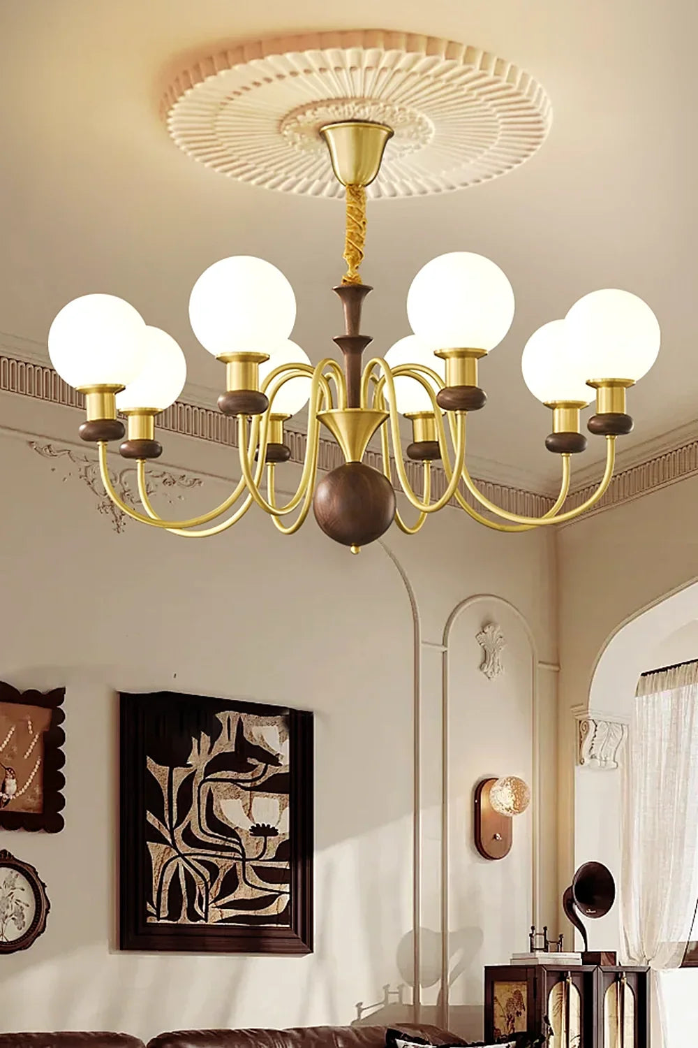 Vintage Walnut Wood Globe Chandelier - view 5 | everlamps