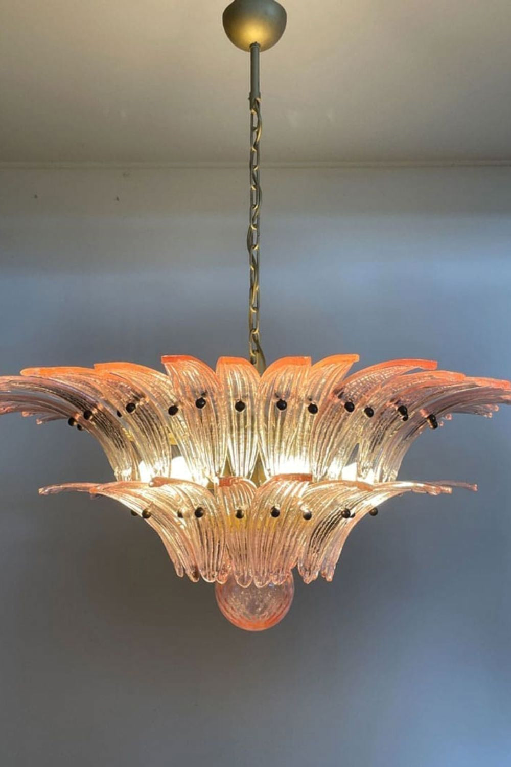 Vintage Art Pink Palm Leaf Glass Chandelier - view 2 | everlamps