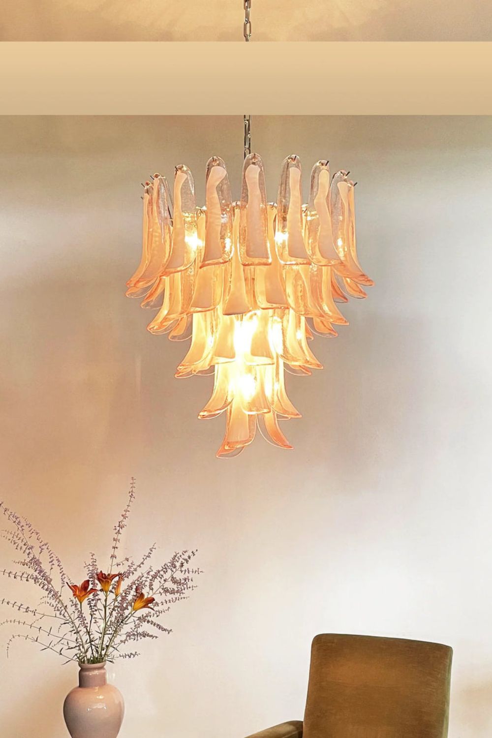 Art Blush Pink Glass Petal Chandelier - view 11 | everlamps