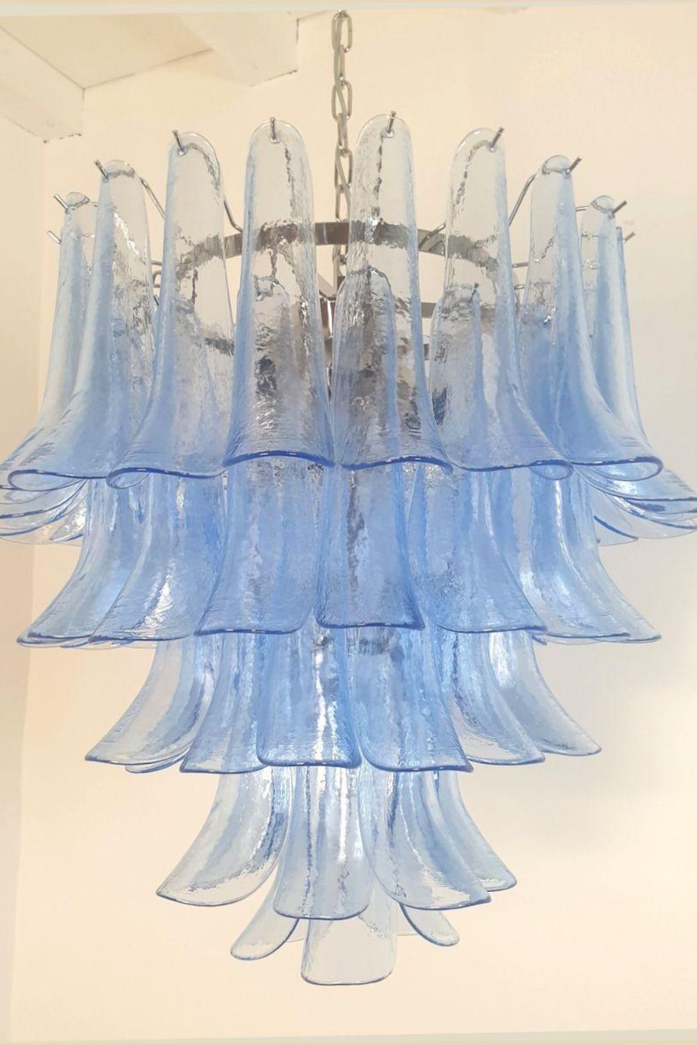 Vintage 1980s Blue Art Glass Petal Chandelier - view 5 | everlamps