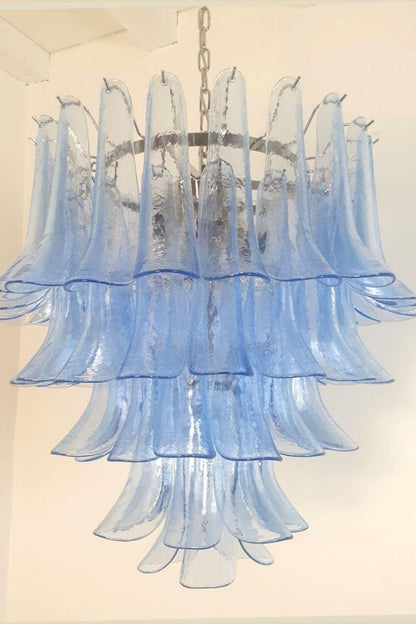 Vintage 1980s Blue Art Glass Petal Chandelier - view 5 | everlamps