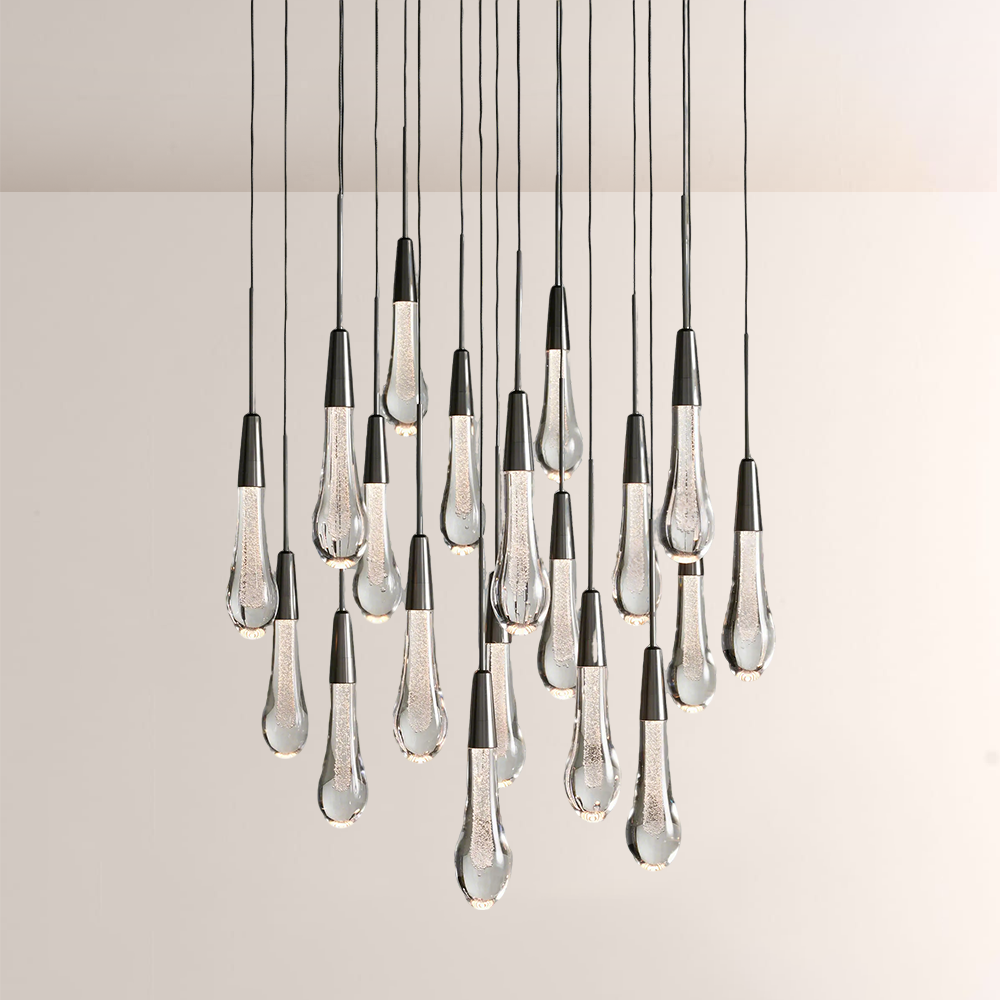 Raindrop Glass Round Solitaire Chandelier-Everlamps