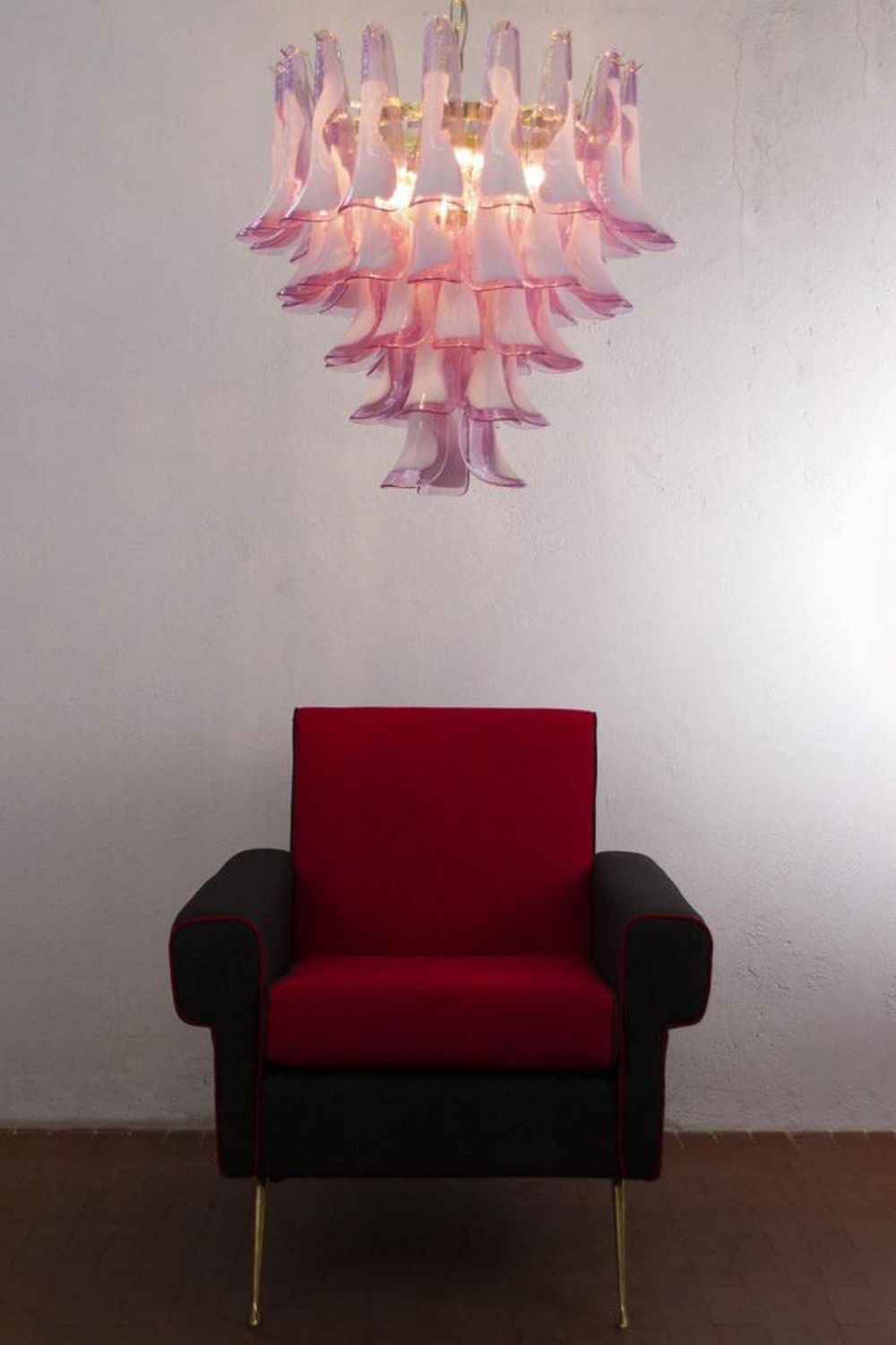 Fuchsia and White Art Glass Petal Tiered Chandelier - view 2 | everlamps