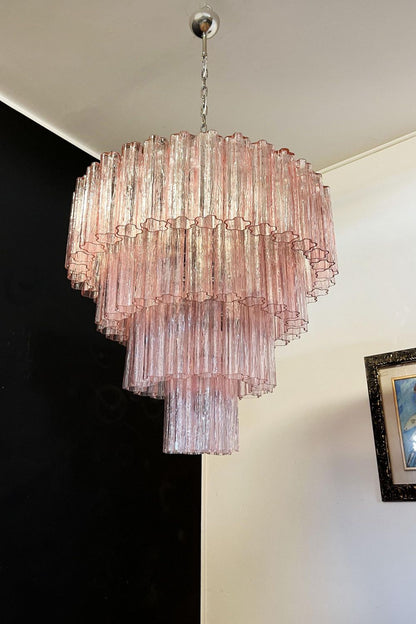 Large Pink Art Glass Tiered Chandelier - view 5 | everlamps