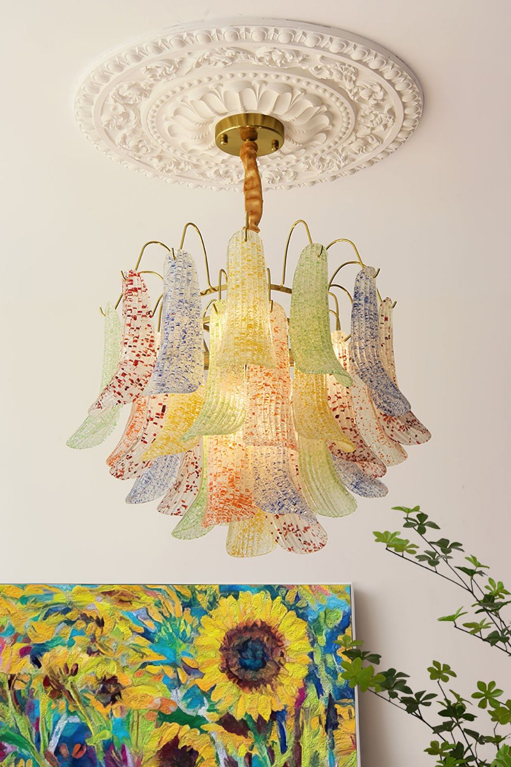 Mazzega Art Petal Stained Glass Chandelier - view 7 | everlamps