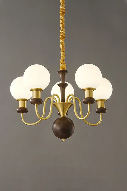 Vintage Walnut Wood Globe Chandelier - view 8 | everlamps