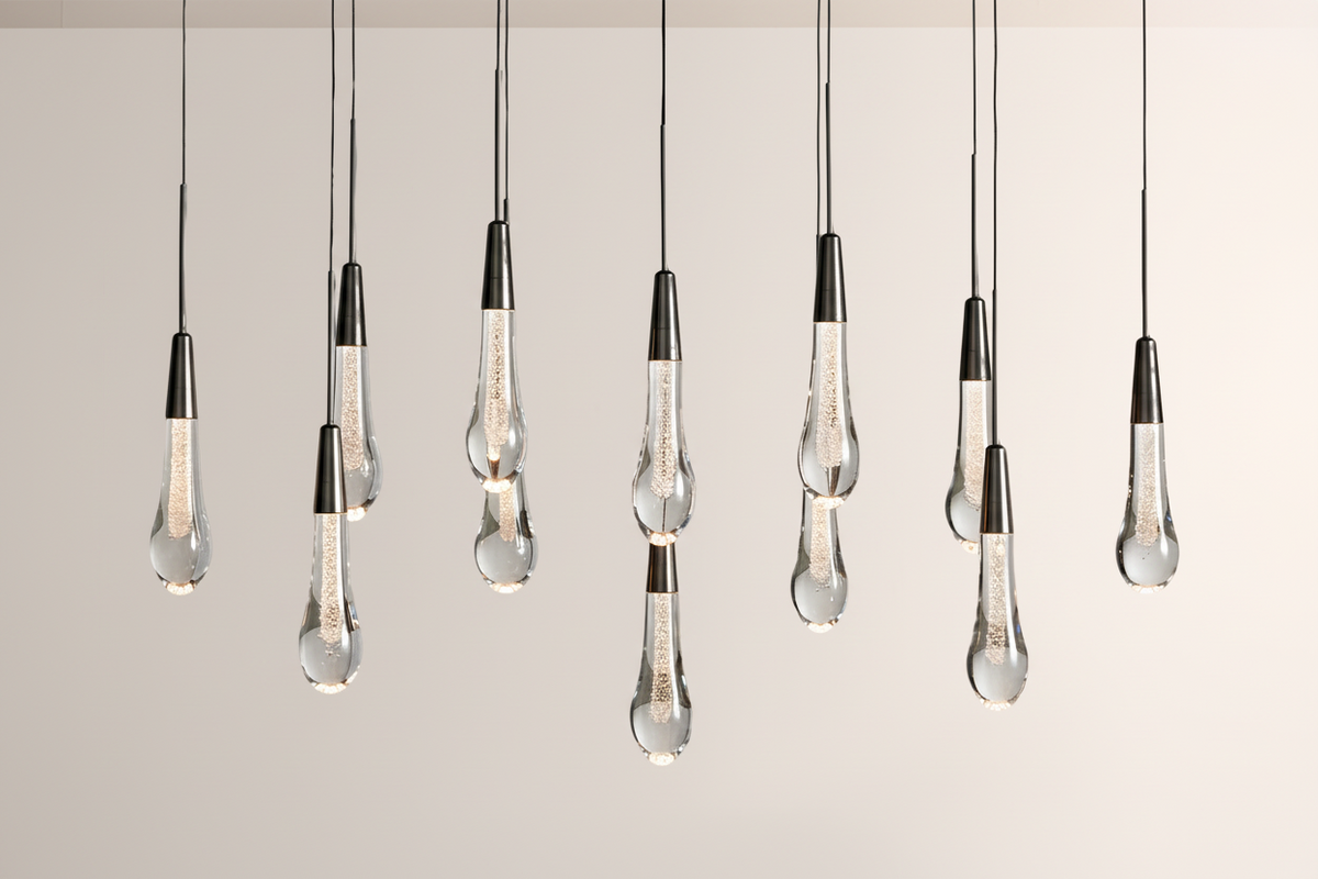 Raindrop Glass Solitaire Linear Chandelier -Everlamps