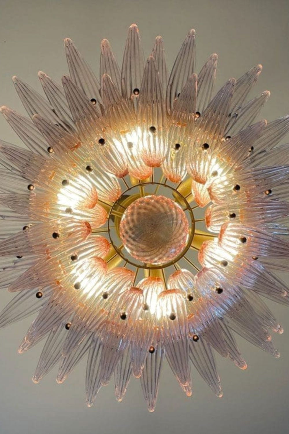 Vintage Art Pink Palm Leaf Glass Chandelier - view 10 | everlamps