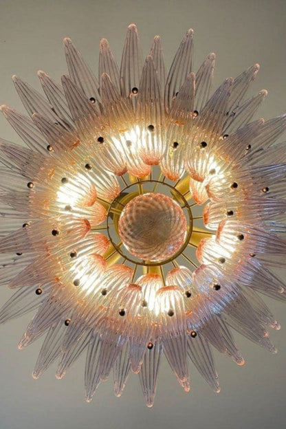 Vintage Art Pink Palm Leaf Glass Chandelier - view 10 | everlamps
