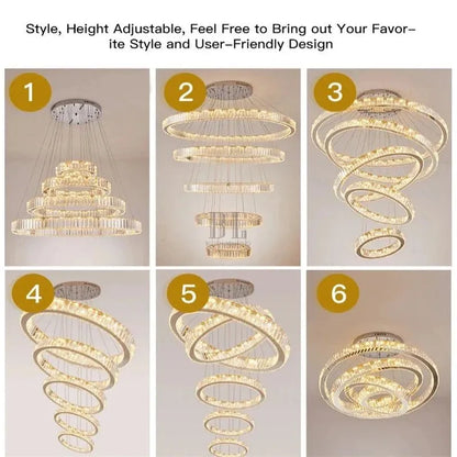 6 Tier Crystal Ring Chandelier for High Ceiling - ChromeWarm white 3000Keverlamps