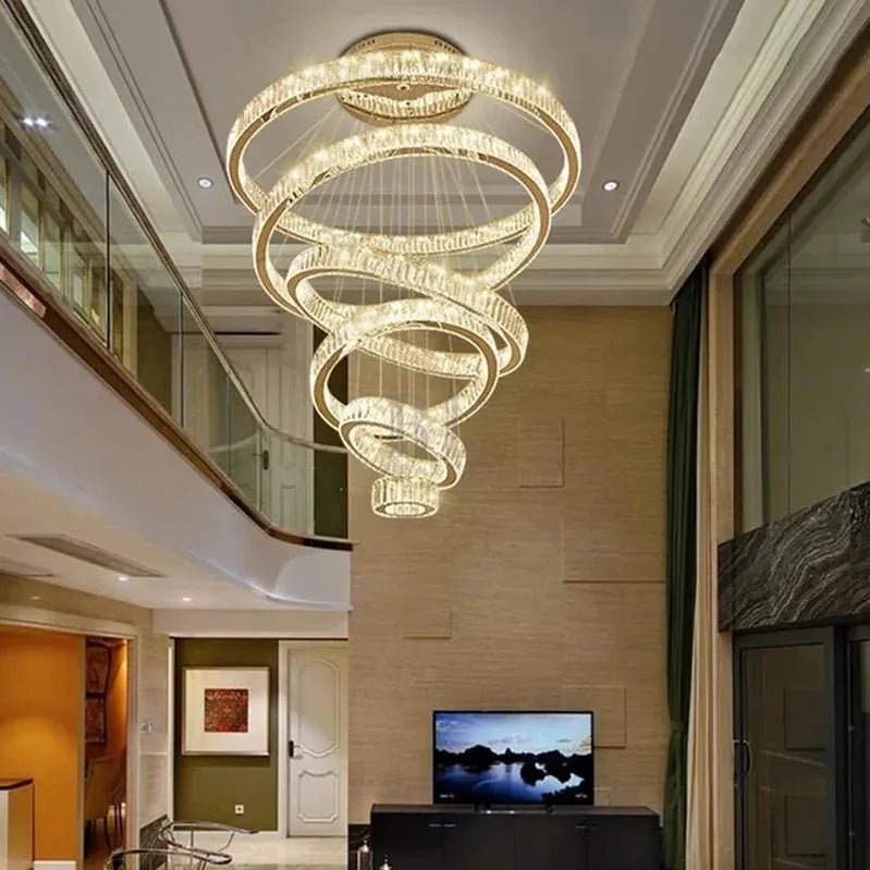 6 Tier Crystal Ring Chandelier for High Ceiling - GoldWarm white 3000Keverlamps