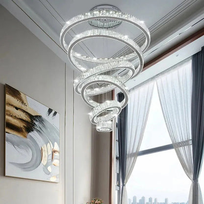 6 Tier Crystal Ring Chandelier for High Ceiling - ChromeWarm white 3000Keverlamps
