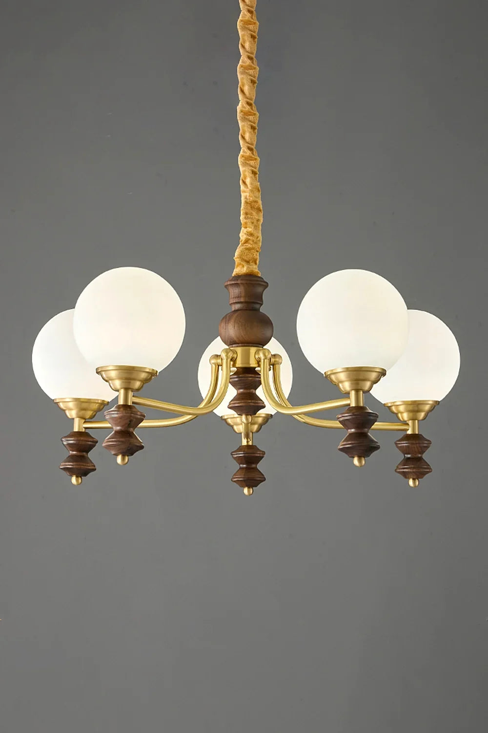 Vintage Globe Walnut Wood Chandelier - view 7 | everlamps