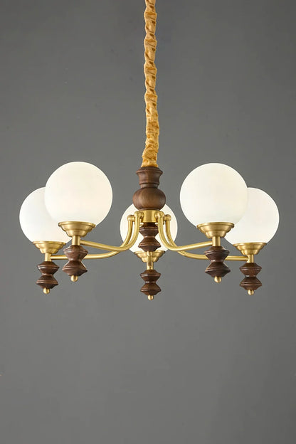 Vintage Globe Walnut Wood Chandelier - view 7 | everlamps