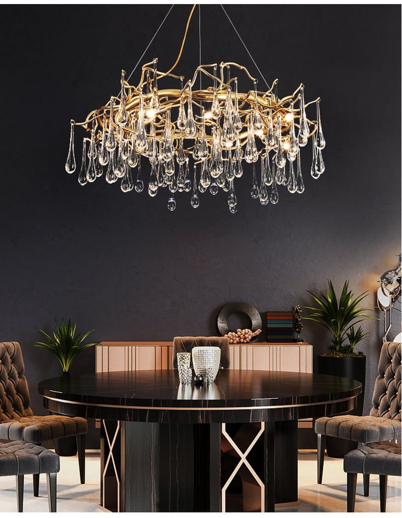 Teardrop Branch Round Long Tear Crystal Chandelier